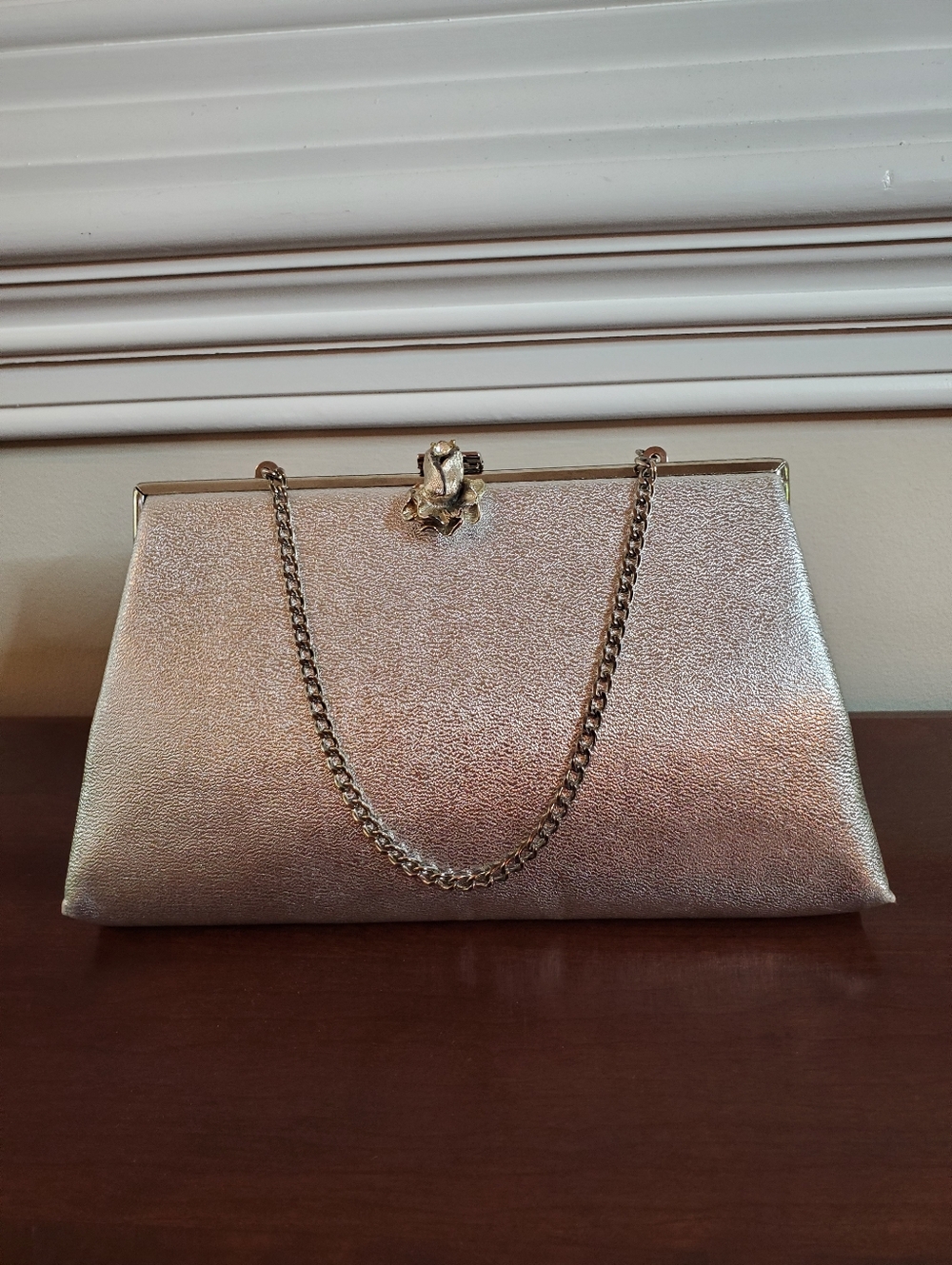 Rare Vintage 1950s/60s AFTER FIVE Metallic Silver Bag | Floral Clasp Clutch